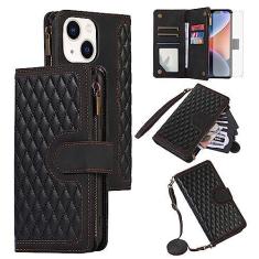 Imagem de Asuwish Capa de celular para iPhone 14 6,1 polegadas com protetor de tela de vidro temperado e alça de pulso flip zíper suporte para cartão de crédito celular iPhone14 5G i i-Phone i14 iPhone14 capa