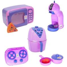 Imagem de Menina Cozinha Infantil Eletro Panela Microondas Rosa 9Pç - Altimar