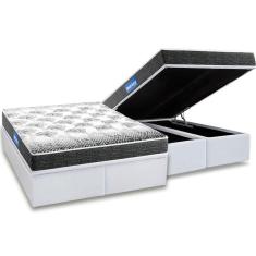 Imagem de Cama Box Baú Queen: Colchão Espuma Probel D20 Guarda Costas Resistente Black + Base CRC Courano White(158x198)