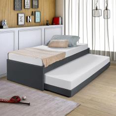 Imagem de Bicama Solteiro Bianca com Auxiliar em Madeira Revestida Tecido Pavia Cinza