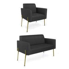 Imagem de Sofá Namoradeira e Poltrona Pé de Ferro Dourado Marisa Corino Preto D03 - D`Rossi