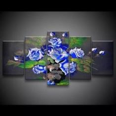 Imagem de Quadro Decorativo 129x63 Sala Flores s Azuis 1