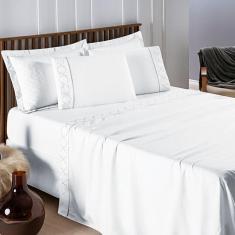 Imagem de Jogo De Lençol Bordado Titanium Queen 4 Peças Barato - Branco