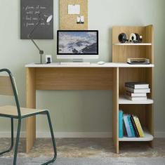Imagem de Escrivaninha p/ Notebook Link Carvalho com Branco com 3 Prateleiras - Artely