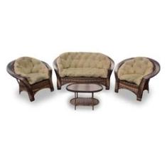 Imagem de Conjunto de Sofá Fibra Sintética Cairo - 1 Sofá 2 L + 2 Poltronas + 1 Mesa Centro - Tecido Duna Deserto