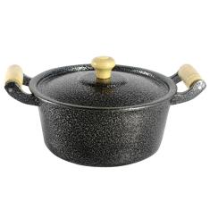 Imagem de Caçarola Panela Reta Craqueada De Alumínio Alça Madeira 18cm