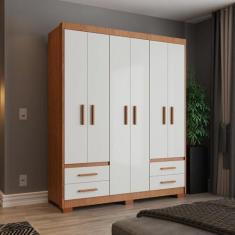 Imagem de Guarda-roupa Casal 6 Portas 4 Gavetas Primacy Freijó Wood/off-white