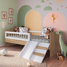 Imagem de Cama Com Colchão Solteiro Montessoriana Infantil 135cm x 193cm Aveiro Oak Branco Affetto Completa Móveis