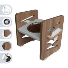Imagem de Comedouro Elevado Cães E Gatos Pet Mdf Zig Zag Regulagem Altura - Inox
