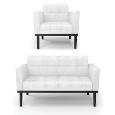 Imagem de Sofá Namoradeira E Poltrona Base De Madeira Preto Elisa Corano Branco D03 - D'rossi
