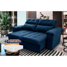 Imagem de Sofá Retrátil Reclinável Verona 1,80m Suede Velut Azul Molas Ensacadas - King House