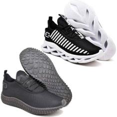 Imagem de Kit 2 tênis Esportivo Trança + Colmeia Preto Branco e Black 34