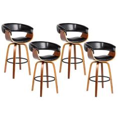 Imagem de Kit 4 Banquetas Giratória Alta Com Encosto Base Madeira Ravi R02 Pu Preto - Mpozenato