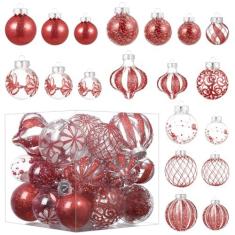Imagem de RUIDKUN Conjunto de enfeites de bola de Natal, 30 peças de enfeites de Natal decorativos de plástico à prova de estilhaçamento, conjunto de bolas de árvore de Natal com decorações brilhantes delicadas