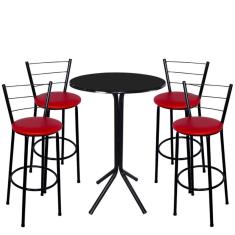 Imagem de Jogo de 4 Banquetas Preta Assento Vermelho com Bistro Preto
