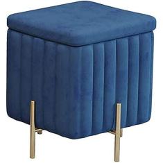Imagem de Banqueta de armazenamento embelezar repousa-pés de veludo verde Pufe Banqueta de armazenamento Cubo otomano Apoio para os pés Baú quadrado com pernas douradas para quarto, penteadeira, Royal