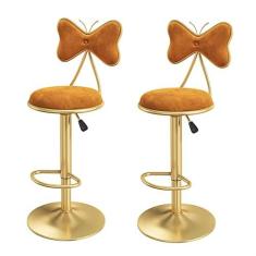 Imagem de Conjunto De 2 Banquetas De Barra De Ilha De Cozinha, Banqueta Giratória, Borboleta Com Encosto Ajustável, Assento De Cadeira Estofada De Altura Contrária, Banqueta De Jantar De Café Da Manhã