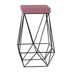 Imagem de Banqueta Decorativa Kathy Base Preta Veludo Rosê - Gran Belo