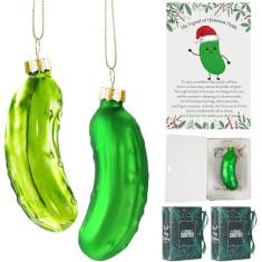 Imagem de Shappy 2 conjuntos de enfeites de picles de Natal, decoração tradicional de picles de vidro com caixas de presente de cartões, decorações de pendurar na árvore de Natal, presentes de agradecimento