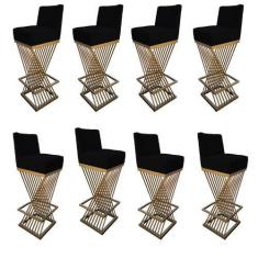 Imagem de Kit 08 Banquetas Luma Base de Ferro Sued Preto - D'Classe Decor