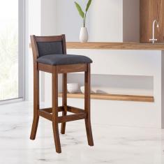 Imagem de Banqueta Alta Estofada Lucca 36x93Cm Madeira Maciça Imbuia Linho Cinza L67 rmi