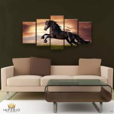 Imagem de Quadros Decorativos Cavalo Negro Horse Hd Quarto Sala Kit