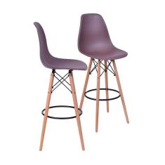 Imagem de Kit 02 Banquetas Boxbit Dkr Eames Polipropileno Café Base Madeira