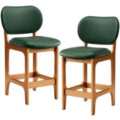 Imagem de Kit 02 Banquetas Baixa Bar Cozinha E Sala De Jantar Fixa Betta L02 Imbuia Facto Verde Musgo - Lyam Decor