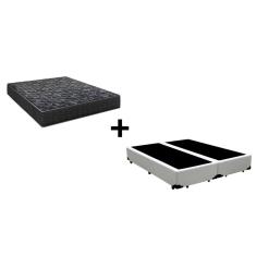 Imagem de Cama Box Queen 158 Bipartido Tecido Sintético Branco com Colchão Lisboa Espuma D28 Preto