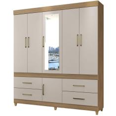 Imagem de Guarda-Roupa Casal Demóbile Guarujá 6 portas 4 gavetas com espelho e pés Amendola Touch Off White 140