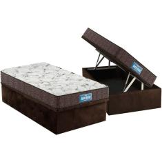 Imagem de Cama Box Baú Solteiro: Colchão Ortopédico Probel D28 / EP Guarda Costas PróMiddle Double Face + Base CRC Suede Brown(88x188)
