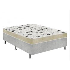 Imagem de Cama Box Casal Suede Cinza + Colchão Casal Suede Bege Orto Molas Bonnel 138x188x55