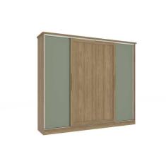 Imagem de Guarda Roupa 4 Portas de Correr e 4 Gavetas N565 Nogueira/Verde Oliva - Kappesberg