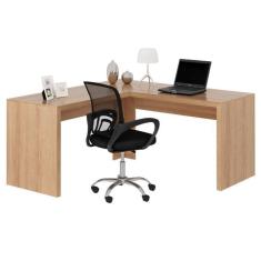 Imagem de Mesa para Escritório em L Angular Me4116 com Cadeira Diretor Tela Mesh Tok 3310 Amendoa