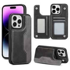 Imagem de XIZYO Capa carteira para iPhone 14 Pro Max com suporte para cartão, capa de couro para celular, compartimentos para cartões, suporte, à prova de choque, bloqueio de RFID, capa protetora dupla com