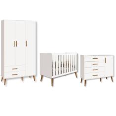 Imagem de Quarto de Bebê Berço + Cômoda + Guarda Roupa Isis Branco Fosco