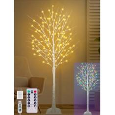Imagem de Bétula iluminada de 1,8 m, bétula com luzes de 130 LED, branco quente e cores RGB (pacote com 1,8 m)..