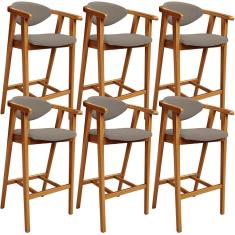 Imagem de Kit 06 Banquetas Alta Para Cozinha Bancada Bar Sala de Jantar Fixa Cecília L02 Bouclê Bege - Lyam