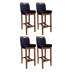Imagem de Kit 4 Banquetas Alta Estofada Veneza 104 Cm Madeira Maciça Suede Preto CCS