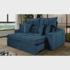 Imagem de Sofá 5 Lugares Retrátil e Reclinável México Veludo com Molas Ensacadas Azul