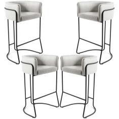 Imagem de Kit 04 Banquetas Fixa Preto Linho Creme A-48