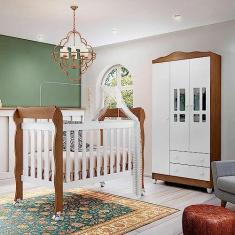 Imagem de Quarto de Bebê Guarda Roupa 3 Portas Ariel Berço 3 em 1 Lila Branco Amadeirado Carolina Baby