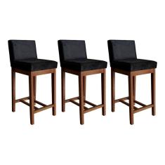 Imagem de Kit 3 Banquetas Média Estofada com Encosto Lisboa 90 Cm Madeira Castanho Suede CCS