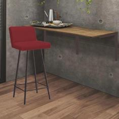 Imagem de Kit Mesa Suspensa de Parede Fixa mdf Rústico + 1 Banqueta Lexi Ferro Marrom Suede Vermelho - Ahazzo Móveis