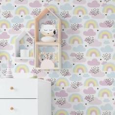 Imagem de Papel De Parede Adesivo Arco Iris Quarto Infantil  5M