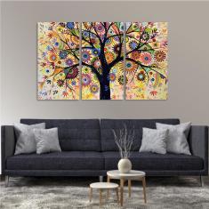 Imagem de Quadro Árvore Abstrata Colorida Decorativo Em Tecido 3 Peças