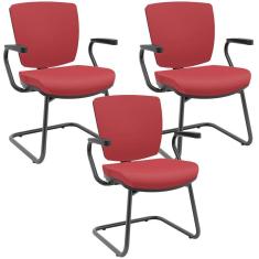 Imagem de Kit 3 Cadeiras De Escritório Fixa Executiva Office Preto Slim Baixa Flexi P03 Vinil Vermelho - Lyam