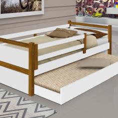 Imagem de Cama Infantil Branco Mel C/ Pés Em Madeira Com Cama Auxiliar Branco