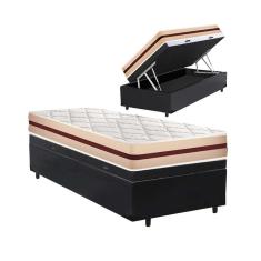 Imagem de Cama Box com Baú Solteiro King Preta + Colchão De Molas Ensacadas - Anjos - Classic - 96x203x68cm