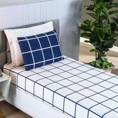 Imagem de Jogo De Cama Solteiro Grid Micro Percal 200 Fios Austin 2 Pçs Marinho